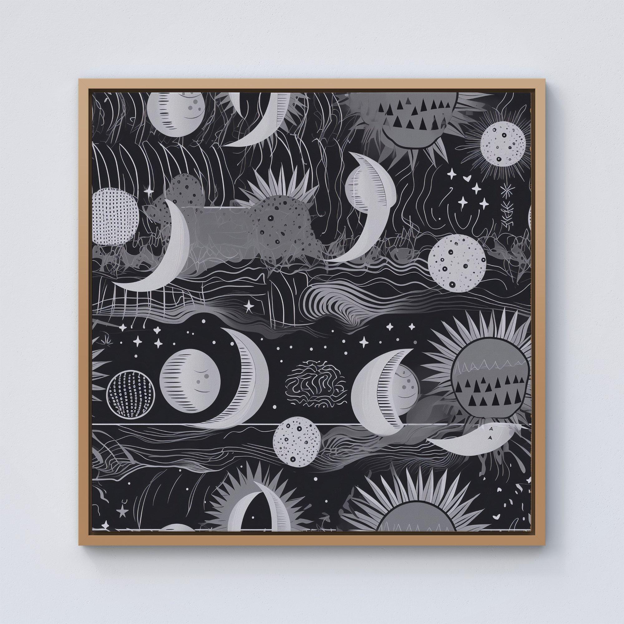 Abstract Black White Moon and Sun Framed Canvas